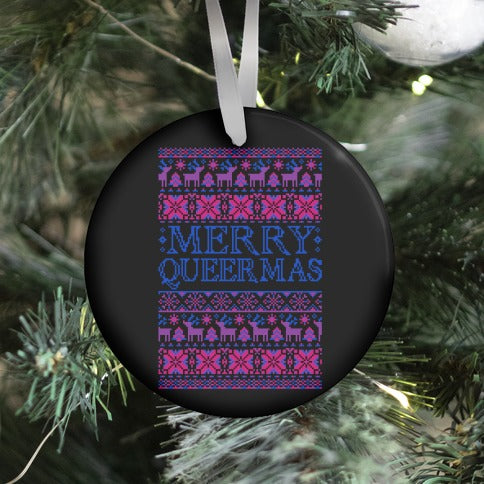 Merry Queermas Bisexual Pride Christmas Sweater Ornament