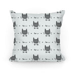 Black and White Watercolor Cat Bow Tie Pattern Pillow