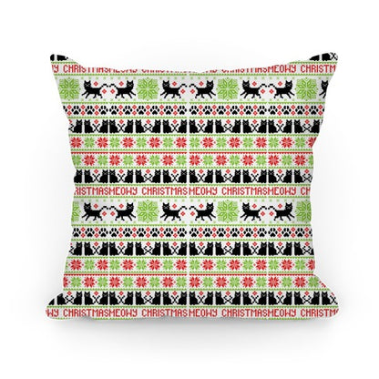 Meowy Christmas Cat Sweater Pattern Pillow