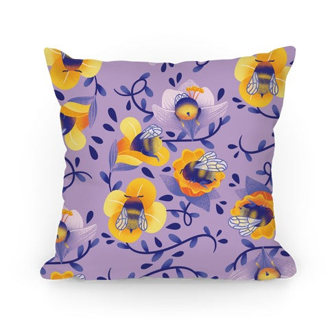 Sleepy Bumble Bee Butts Floral Pillow