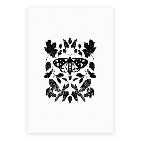 Black & White Woodland Moth Poster