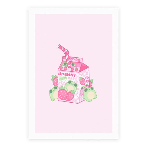 Kawaii Strawberry Frog Milk Poster