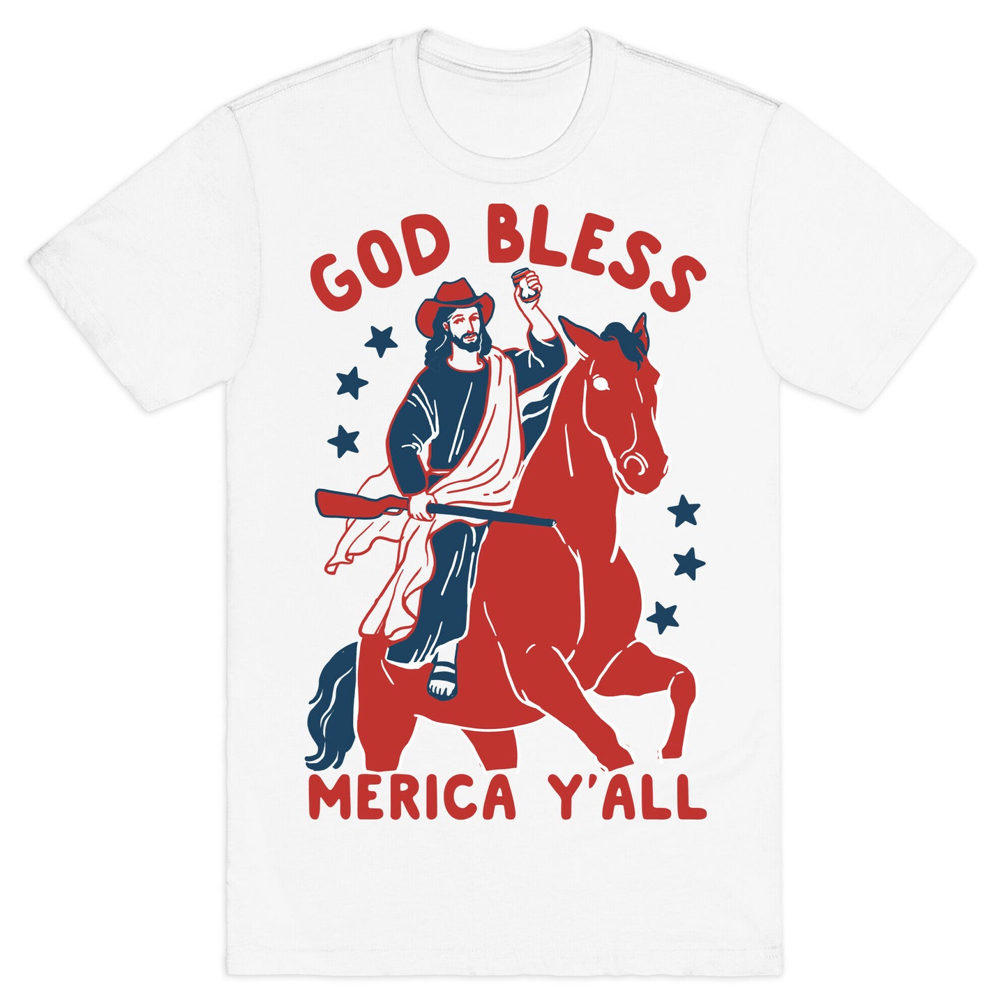 God Bless Merica Y'all: Cowboy Jesus T-Shirt