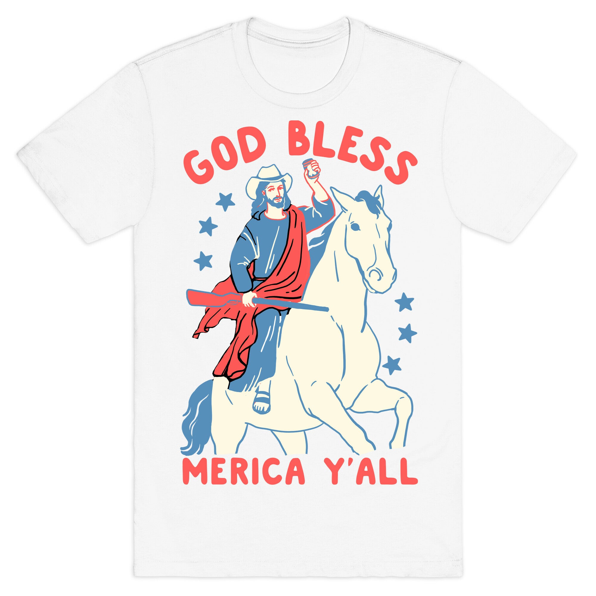 God Bless Merica Y'all: Cowboy Jesus T-Shirt