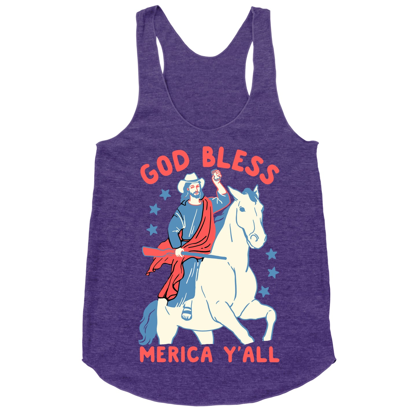 God Bless Merica Y'all: Cowboy Jesus Racerback Tank