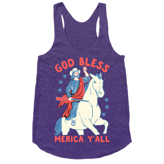 God Bless Merica Y'all: Cowboy Jesus Racerback Tank