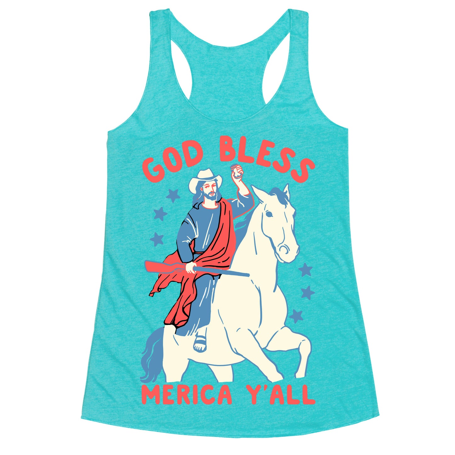 God Bless Merica Y'all: Cowboy Jesus Racerback Tank