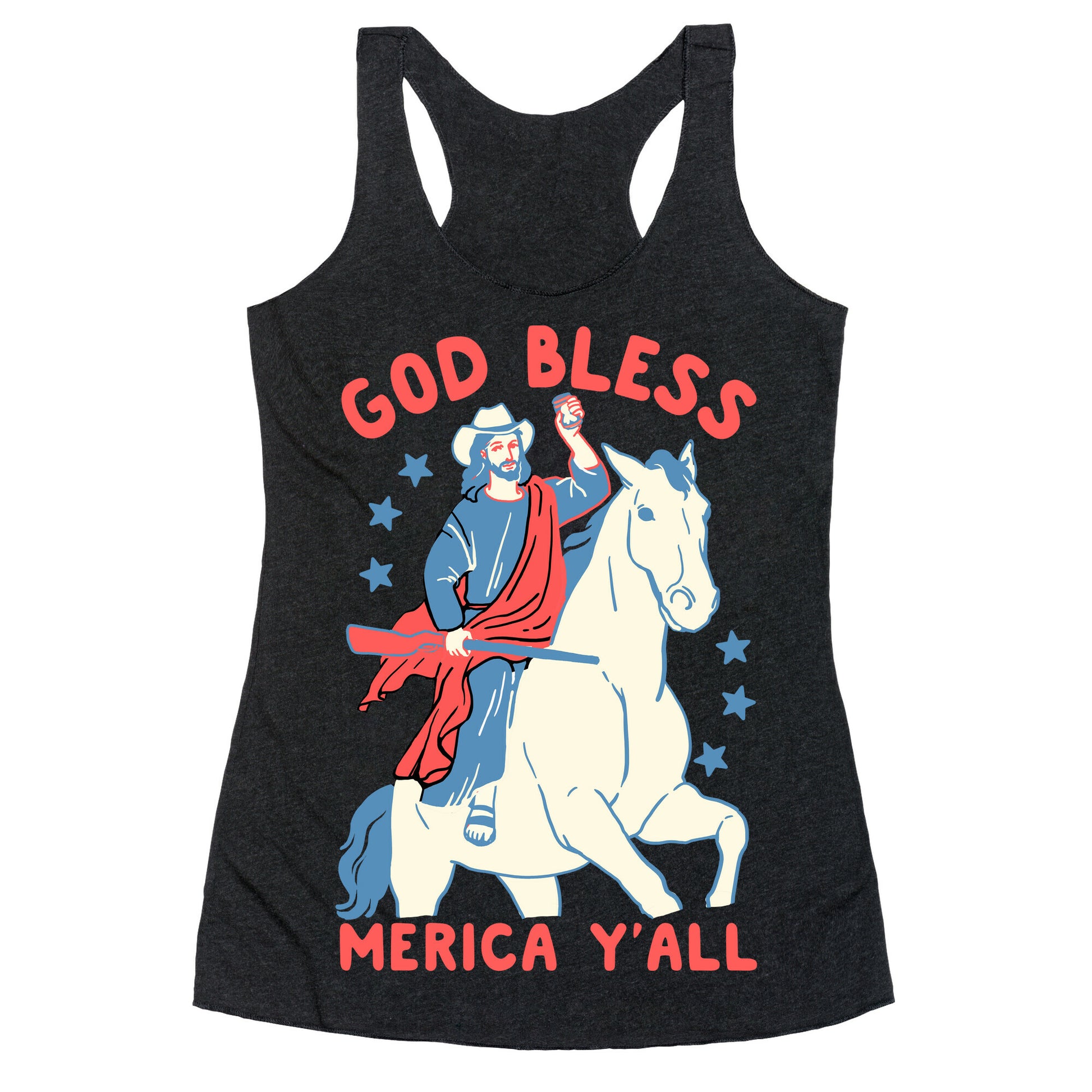 God Bless Merica Y'all: Cowboy Jesus Racerback Tank