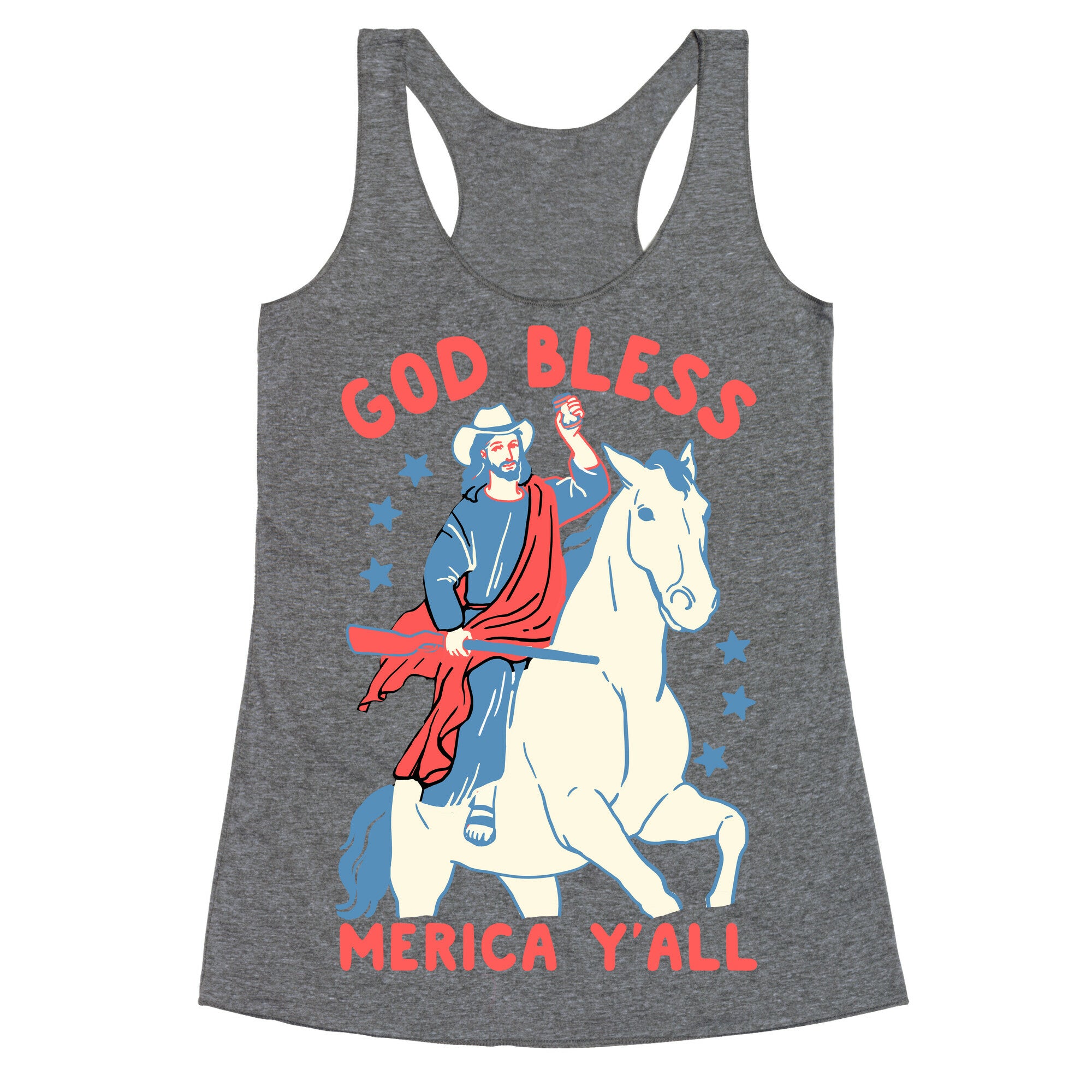God Bless Merica Y'all: Cowboy Jesus Racerback Tank