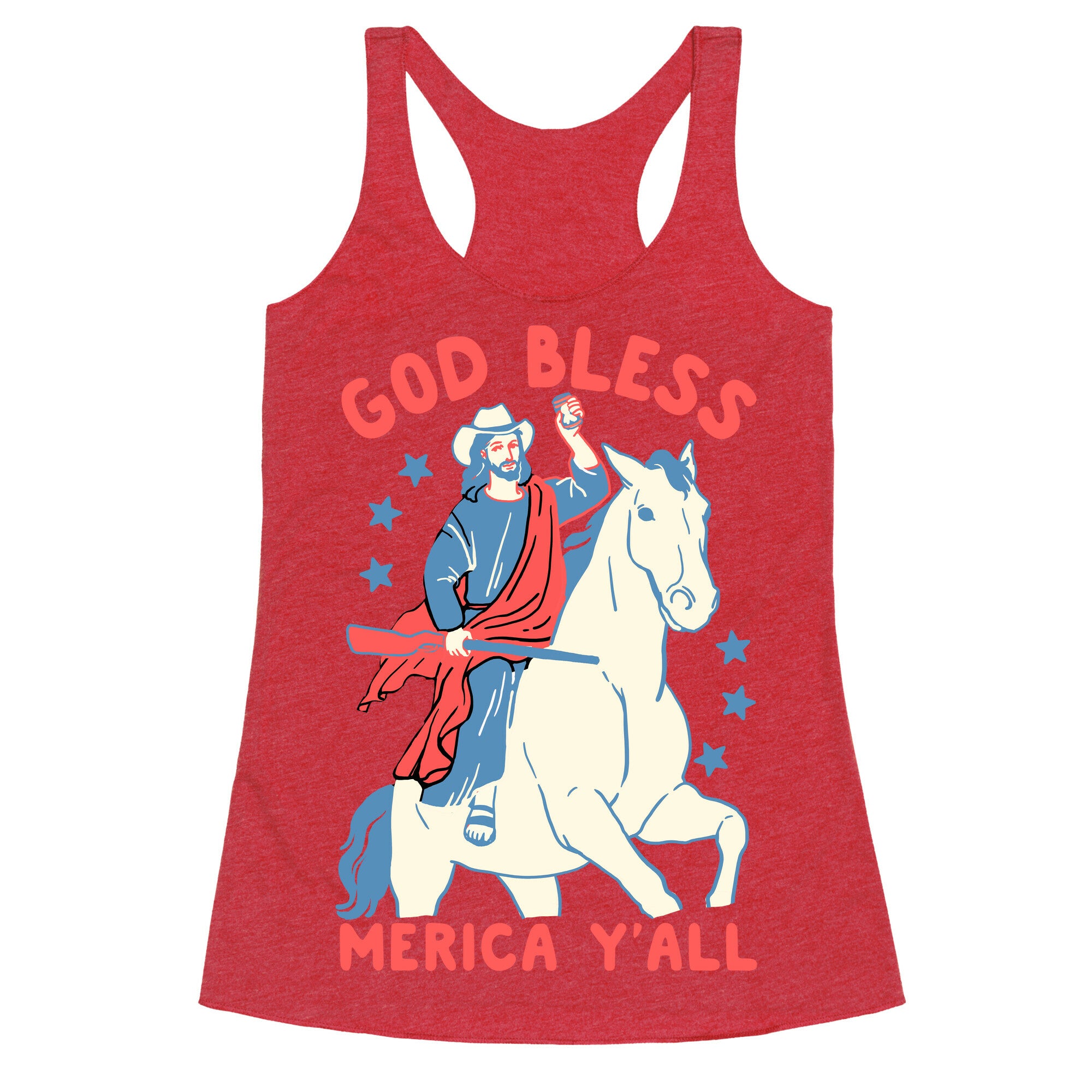 God Bless Merica Y'all: Cowboy Jesus Racerback Tank