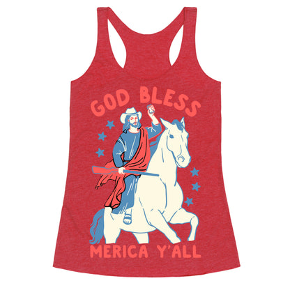 God Bless Merica Y'all: Cowboy Jesus Racerback Tank
