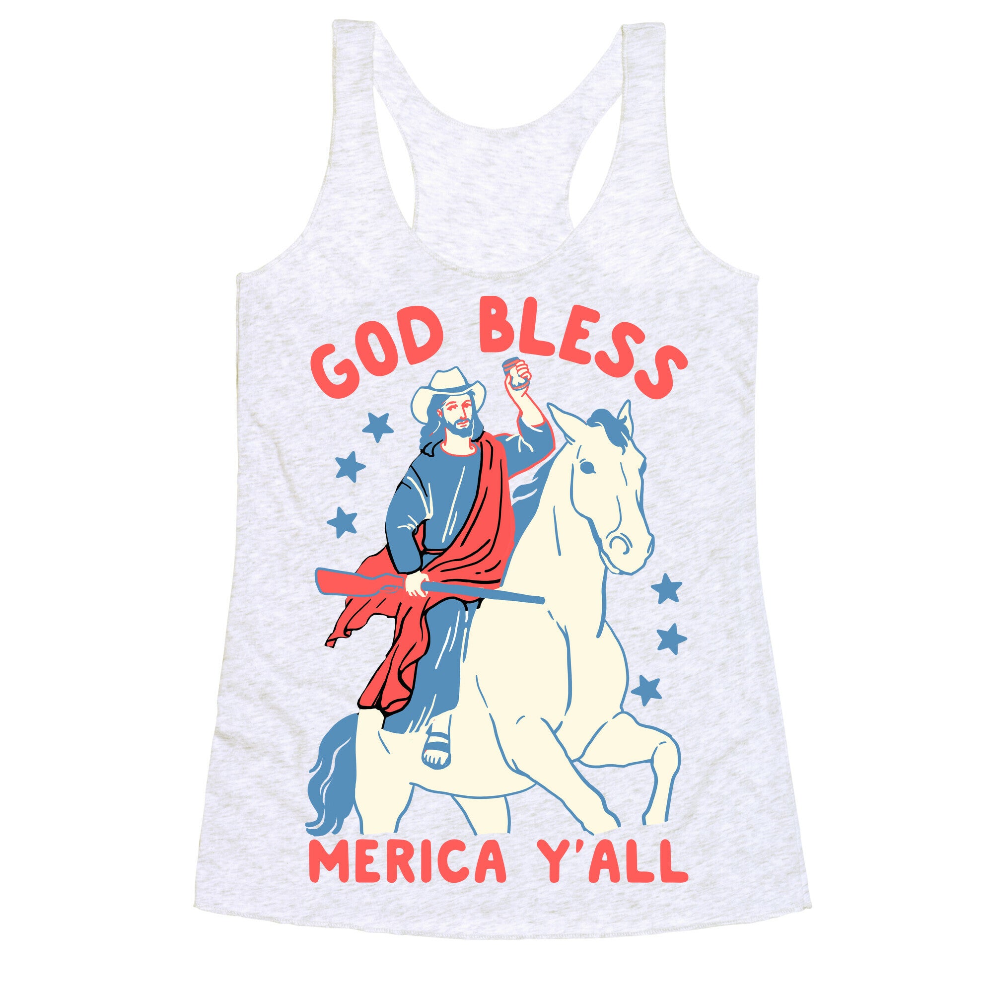 God Bless Merica Y'all: Cowboy Jesus Racerback Tank