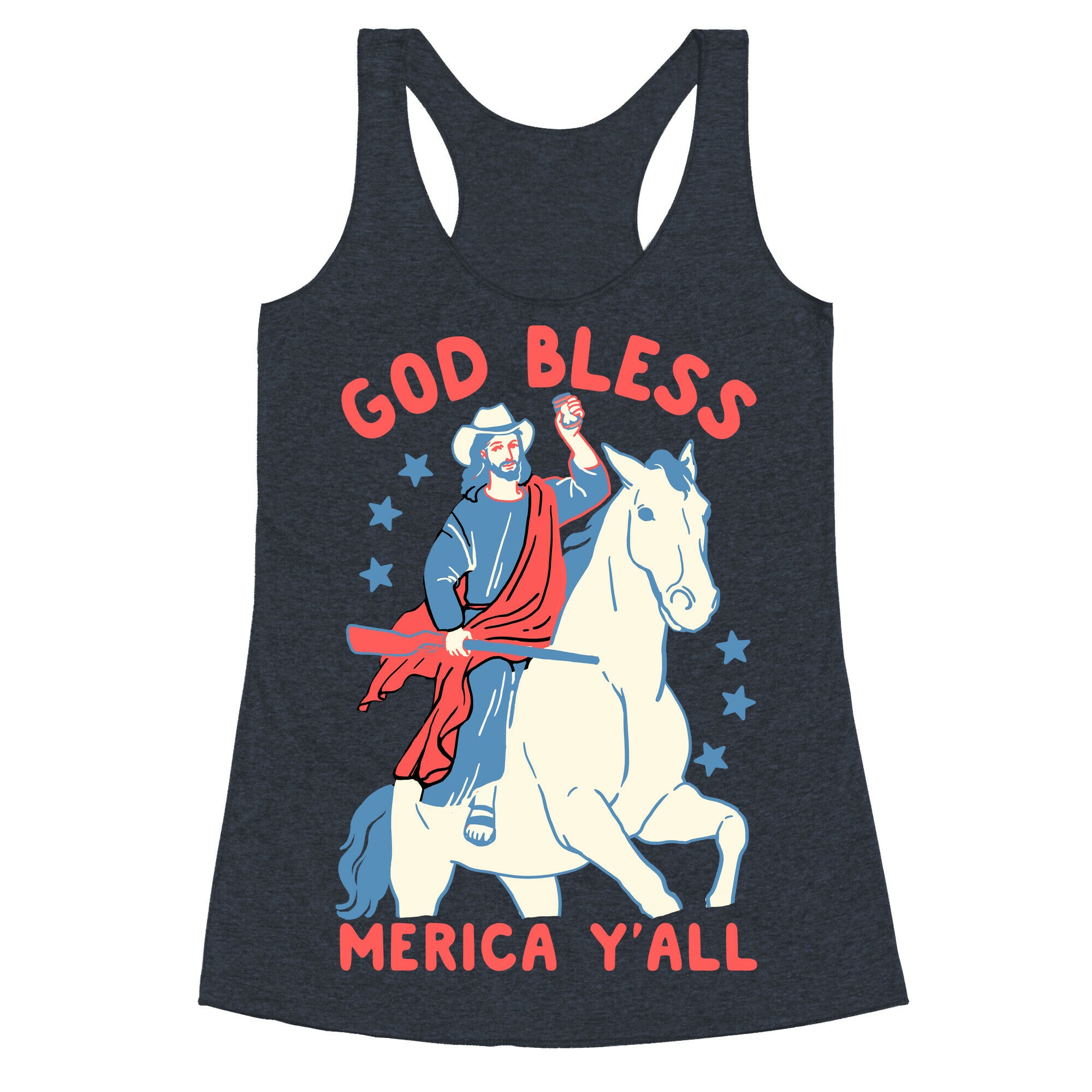 God Bless Merica Y'all: Cowboy Jesus Racerback Tank