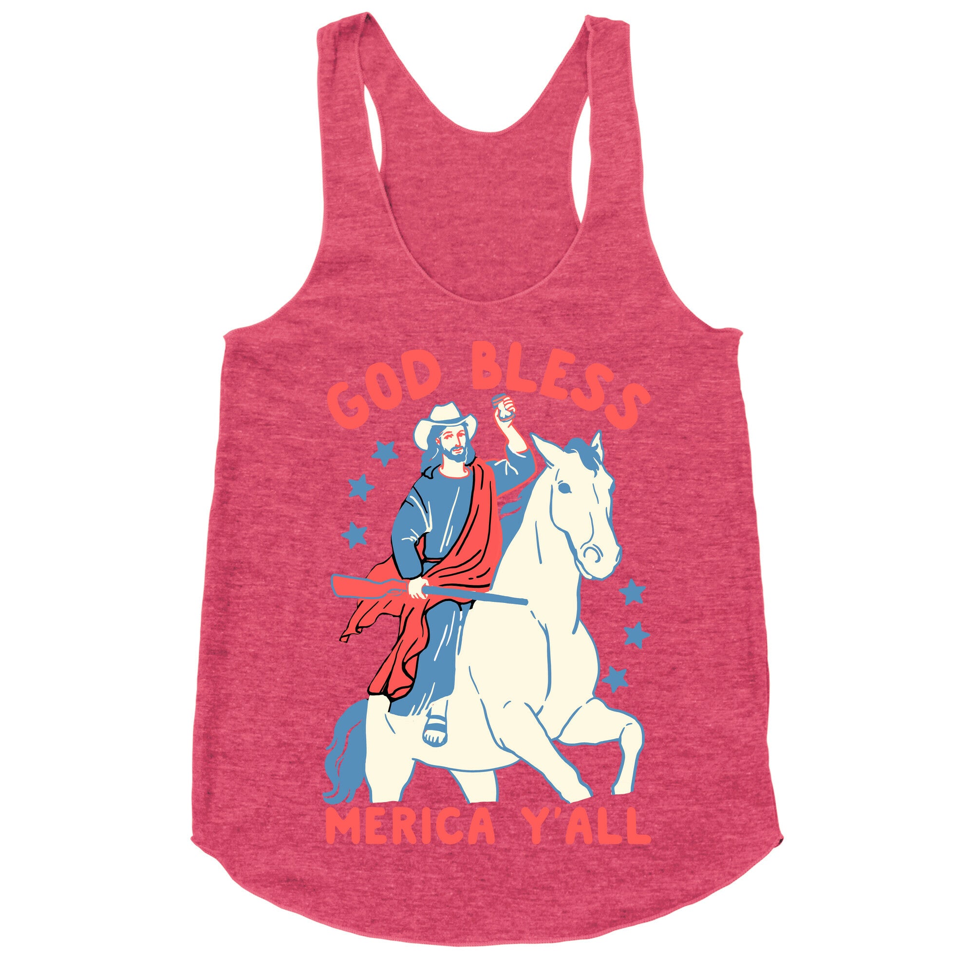 God Bless Merica Y'all: Cowboy Jesus Racerback Tank