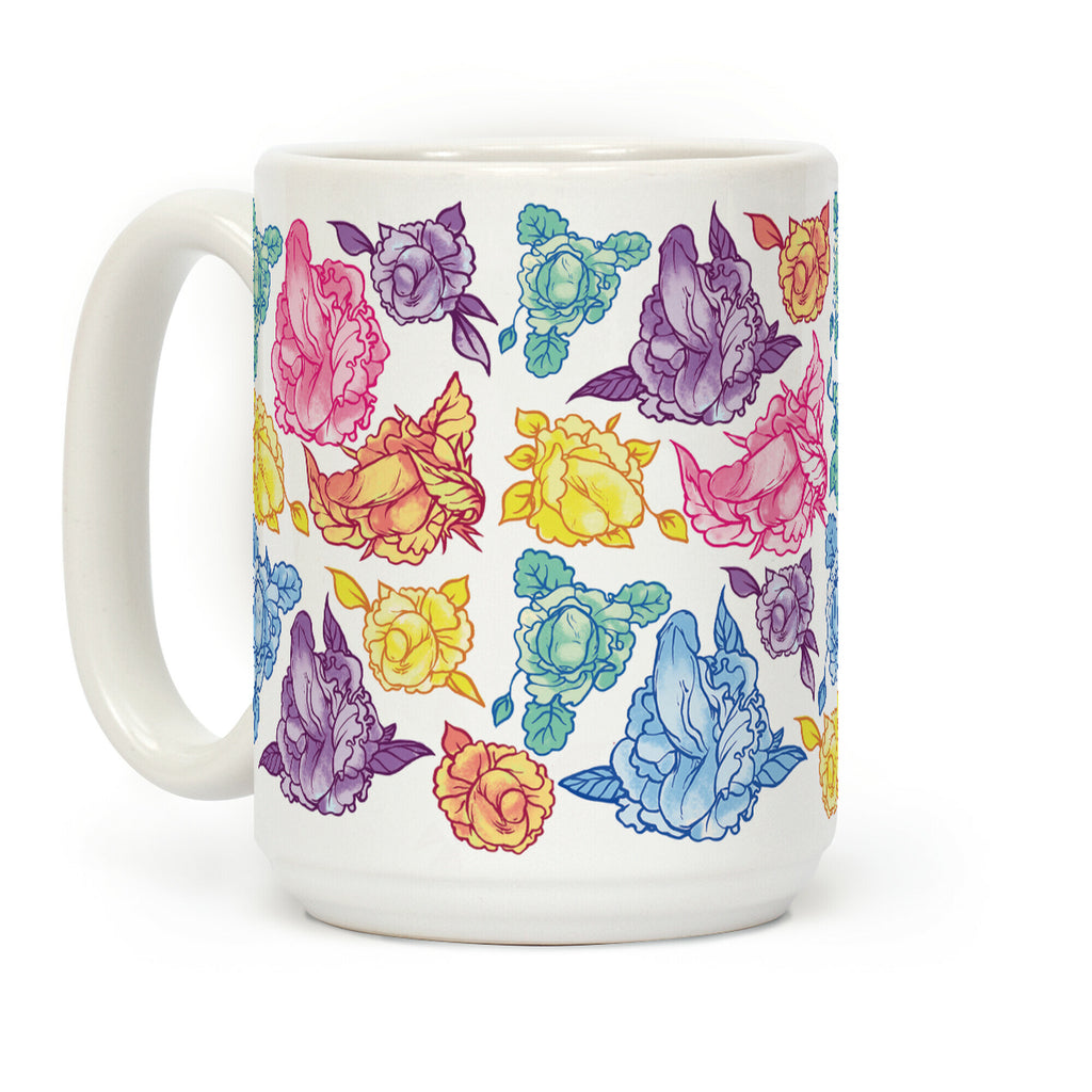 Rainbow Floral Penis Pattern Coffee Mug