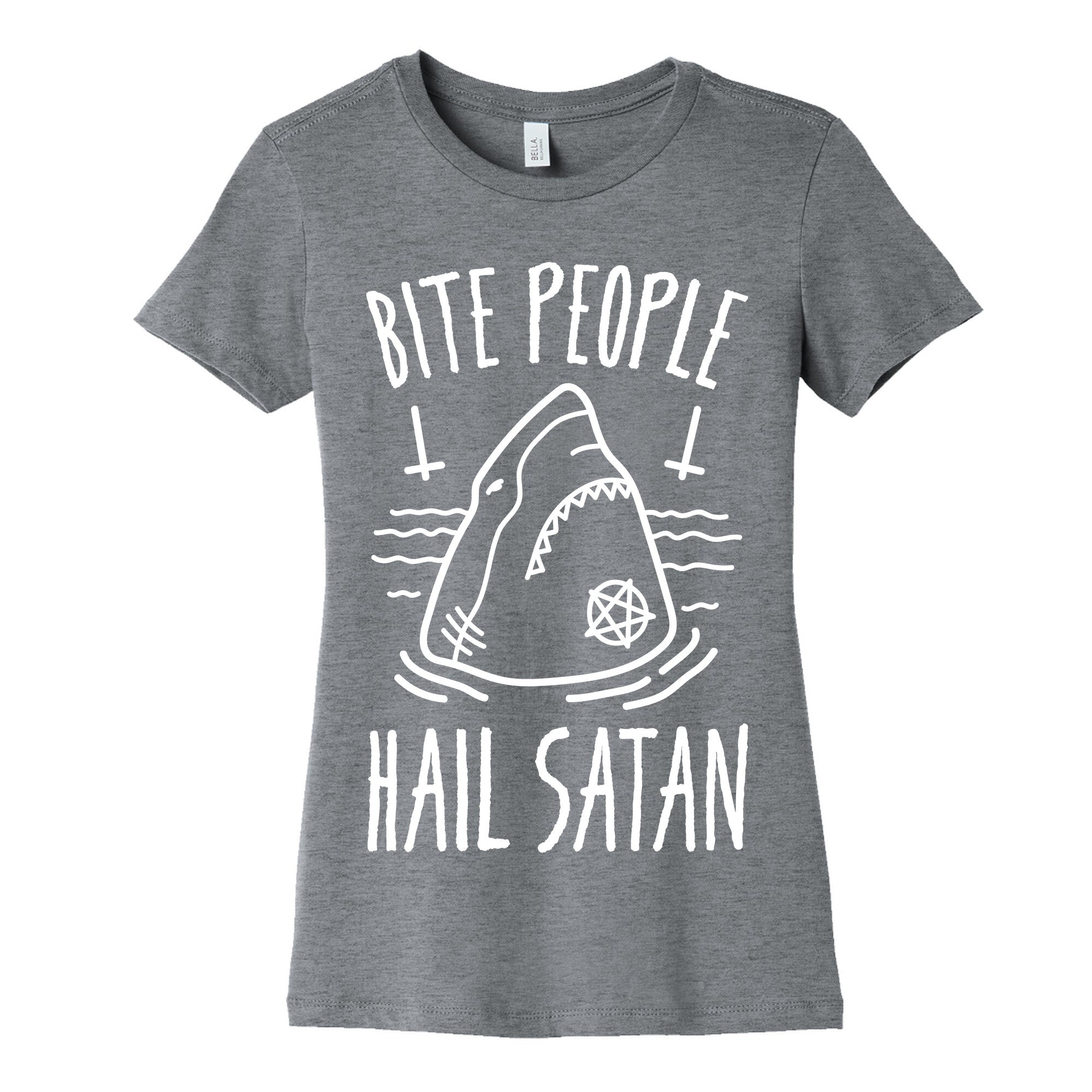 Bite People Hail Satan - Shark (White) Women's Cotton Tee