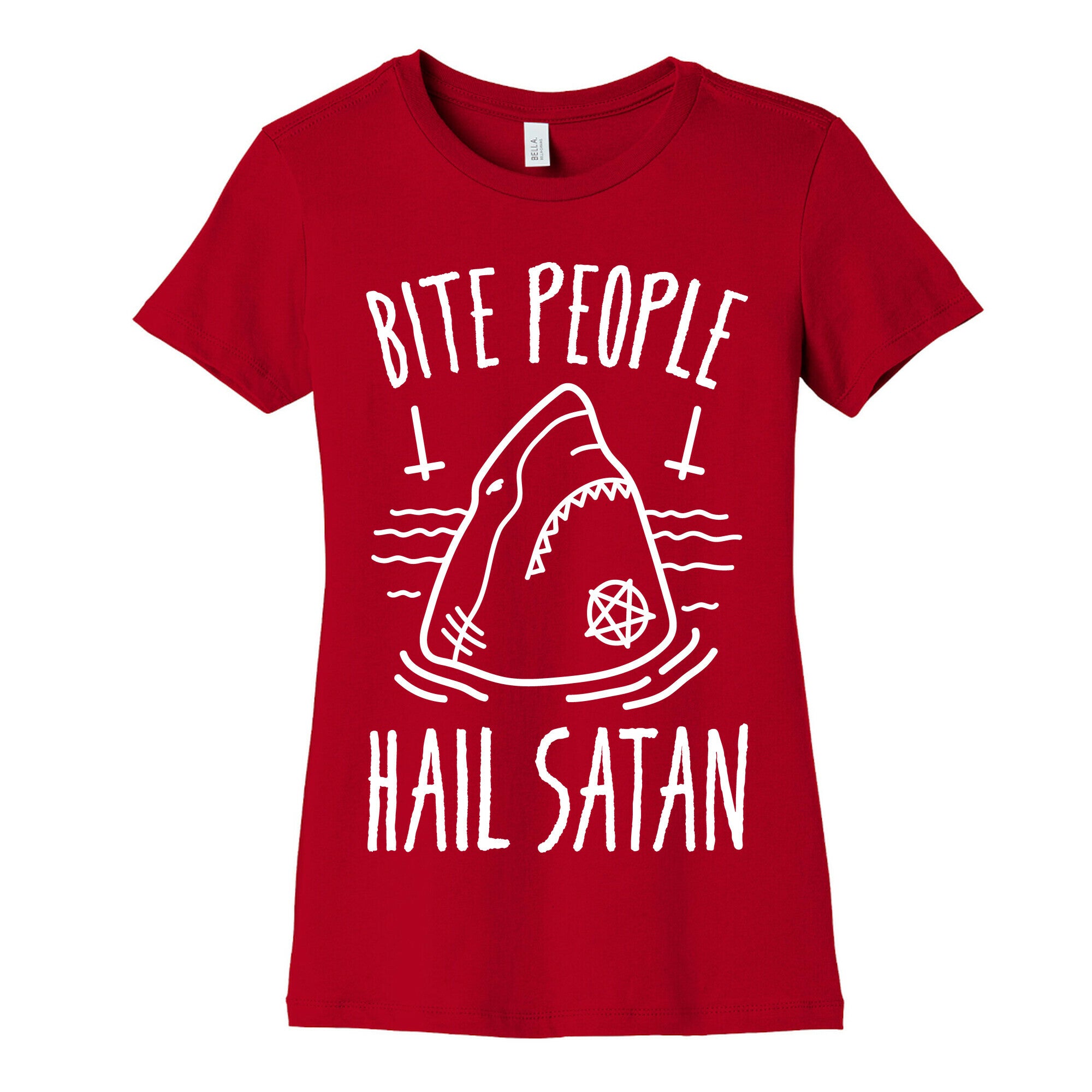 Bite People Hail Satan - Shark (White) Women's Cotton Tee