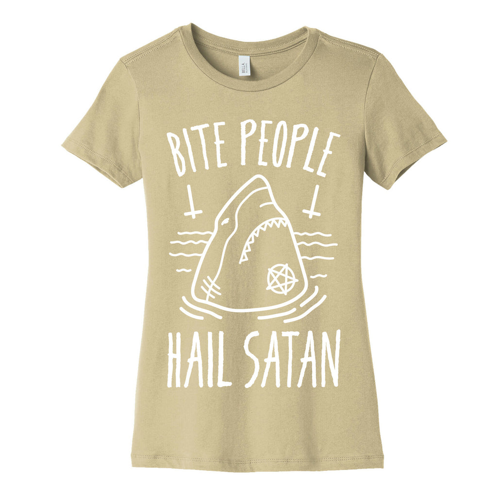 Bite People Hail Satan - Shark (White) Women's Cotton Tee