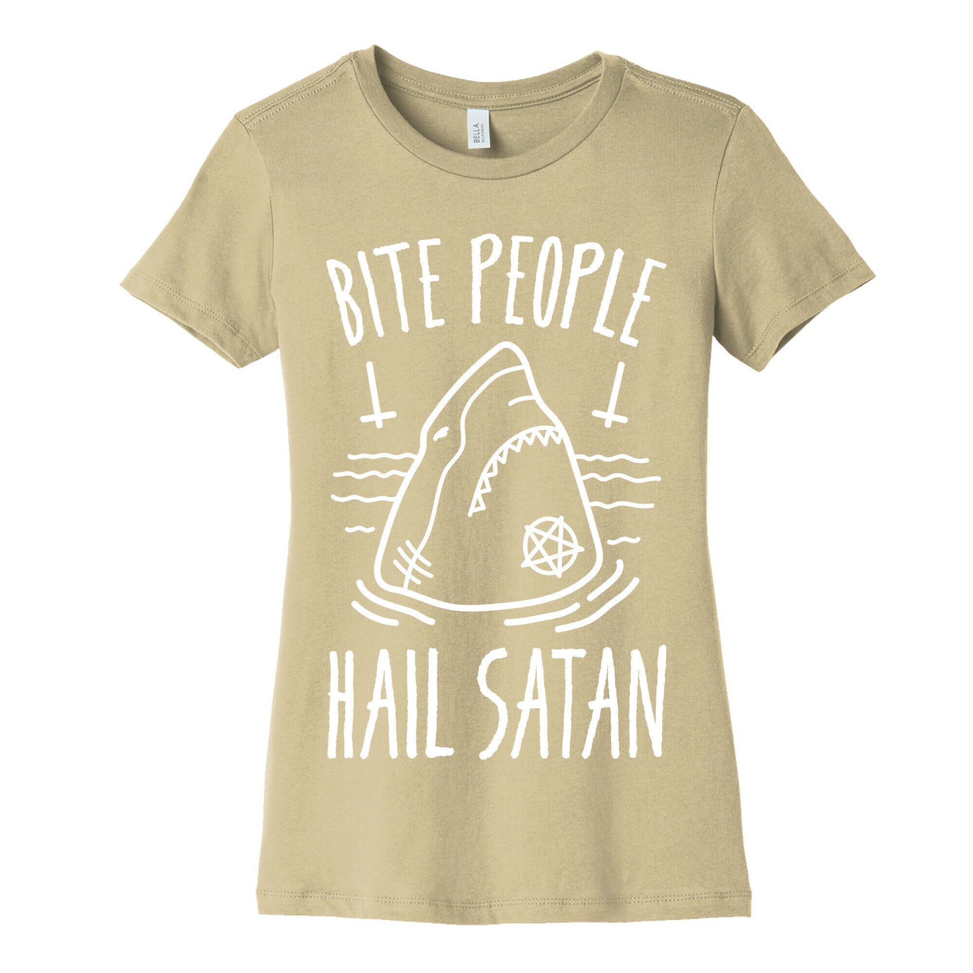 Bite People Hail Satan - Shark (White) Women's Cotton Tee
