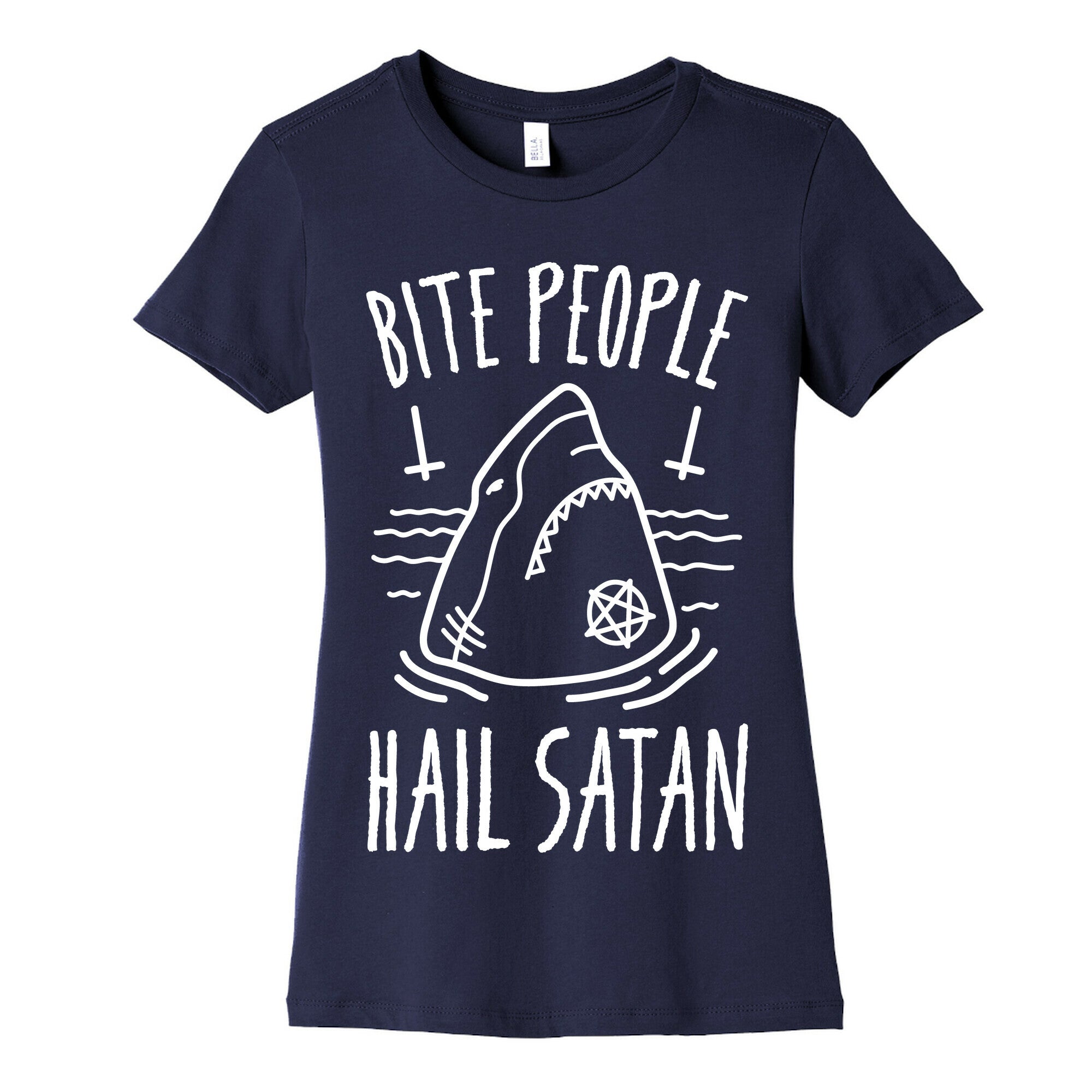 Bite People Hail Satan - Shark (White) Women's Cotton Tee