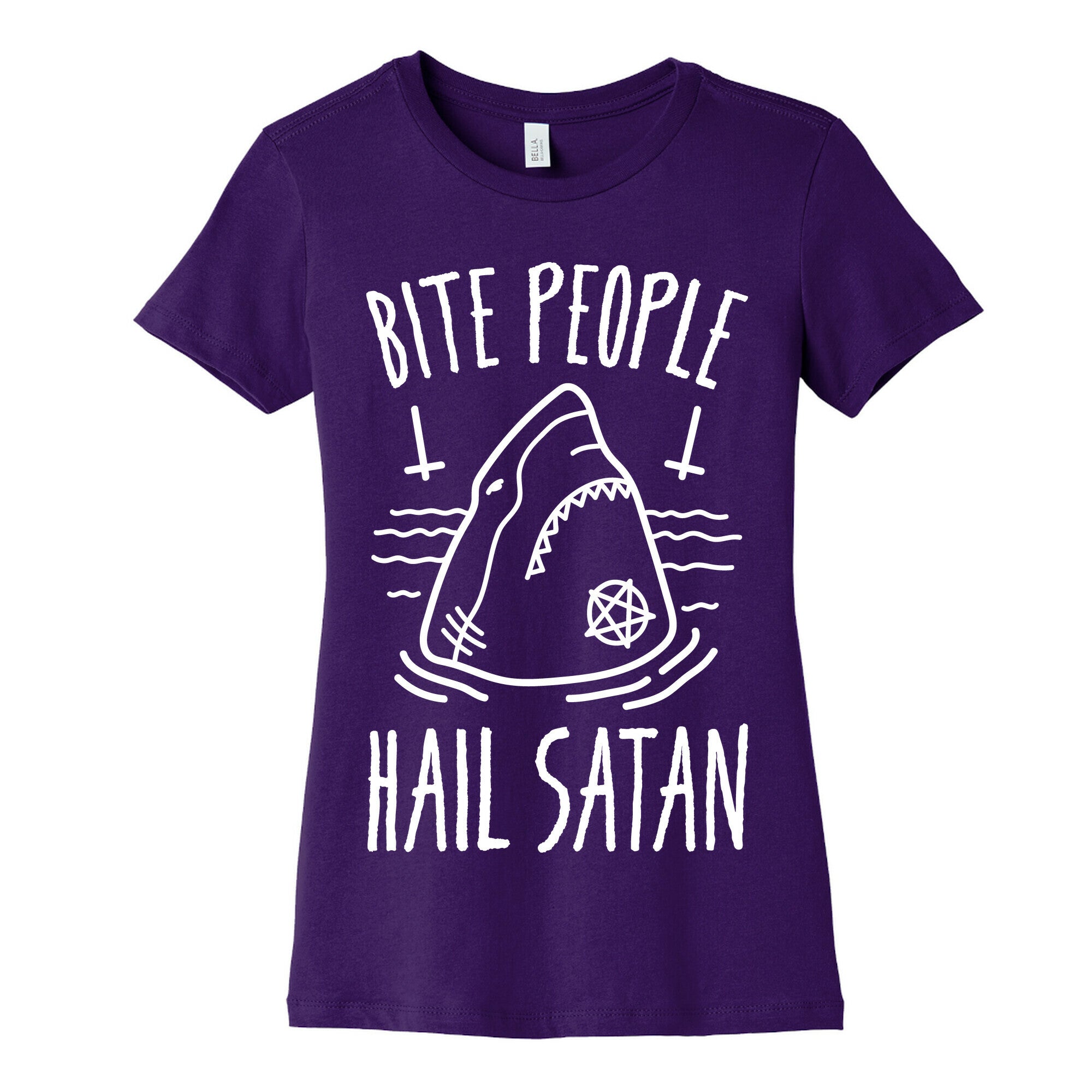 Bite People Hail Satan - Shark (White) Women's Cotton Tee