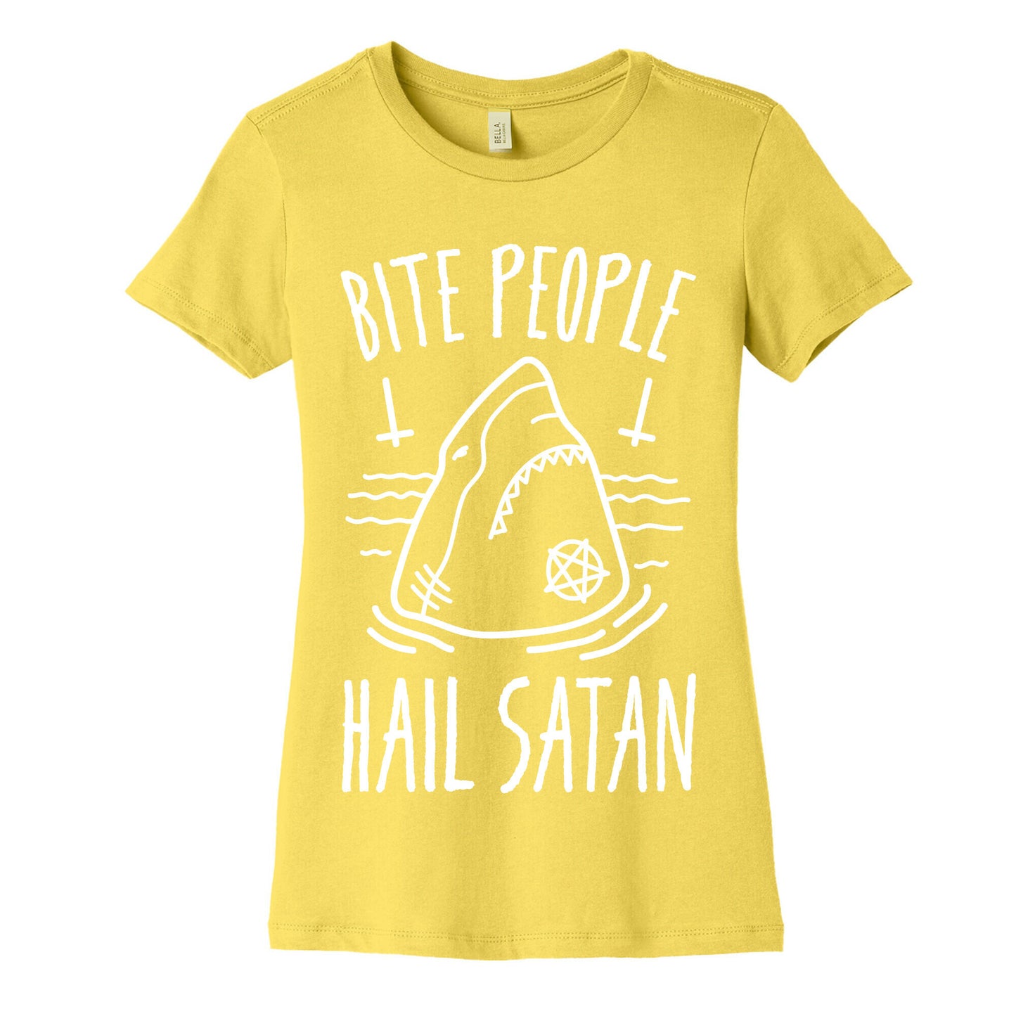 Bite People Hail Satan - Shark (White) Women's Cotton Tee