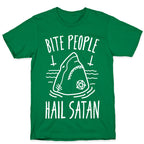 Bite People Hail Satan - Shark (White) T-Shirt
