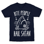 Bite People Hail Satan - Shark (White) T-Shirt