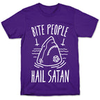 Bite People Hail Satan - Shark (White) T-Shirt