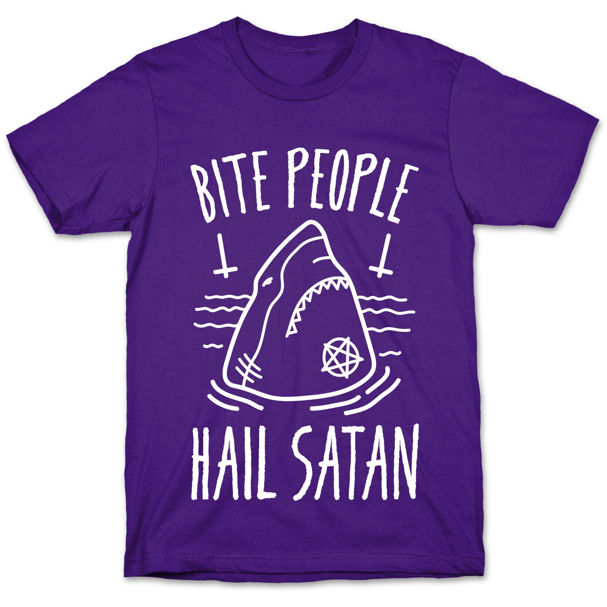 Bite People Hail Satan - Shark (White) T-Shirt