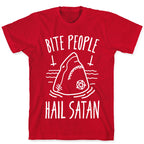 Bite People Hail Satan - Shark (White) T-Shirt