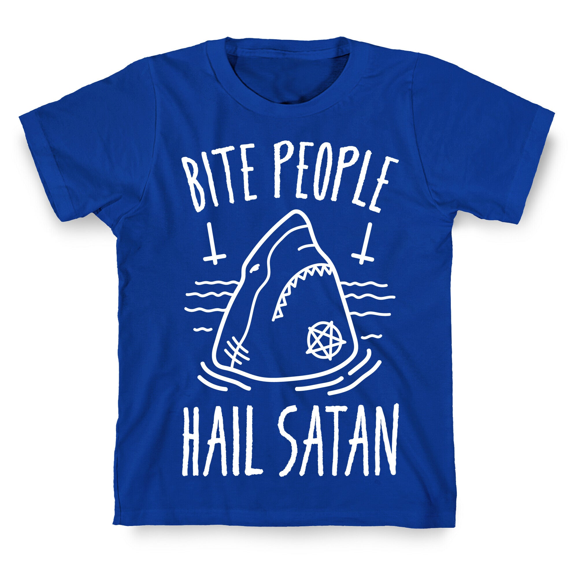Bite People Hail Satan - Shark (White) T-Shirt