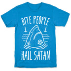 Bite People Hail Satan - Shark (White) T-Shirt