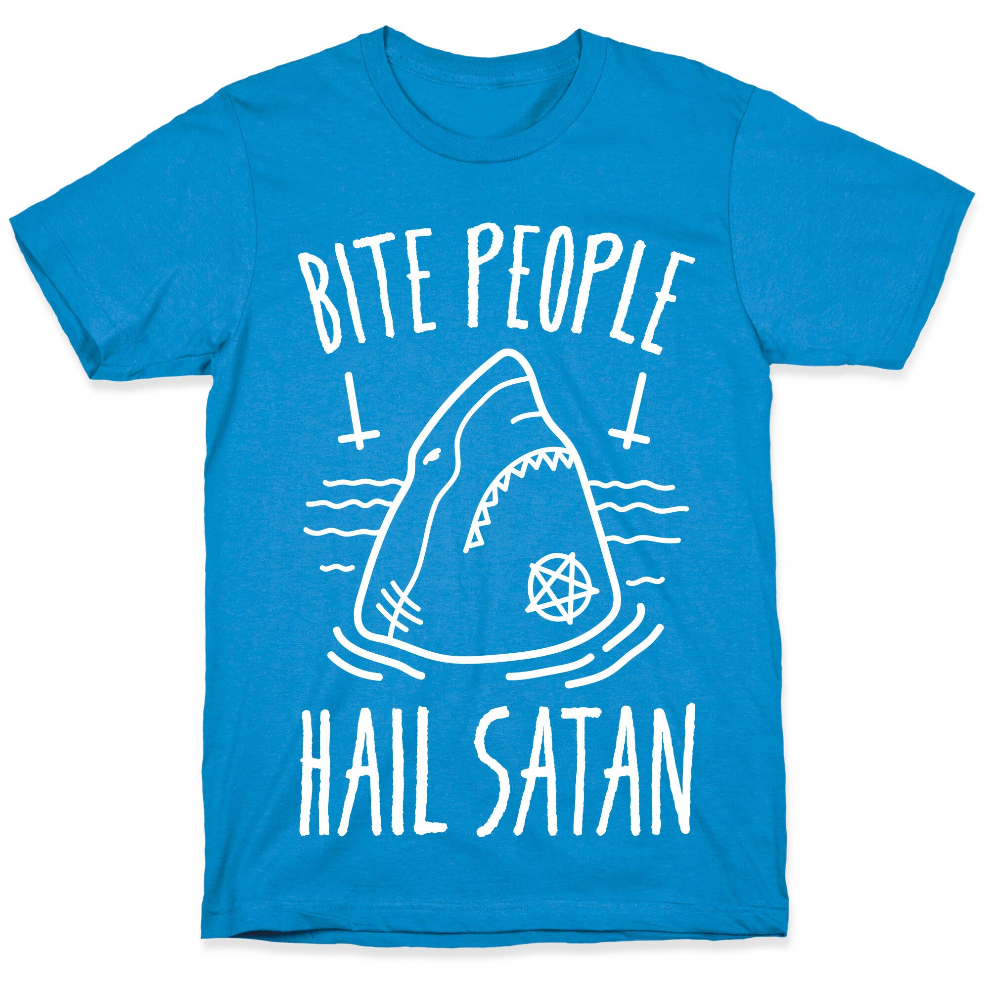 Bite People Hail Satan - Shark (White) T-Shirt