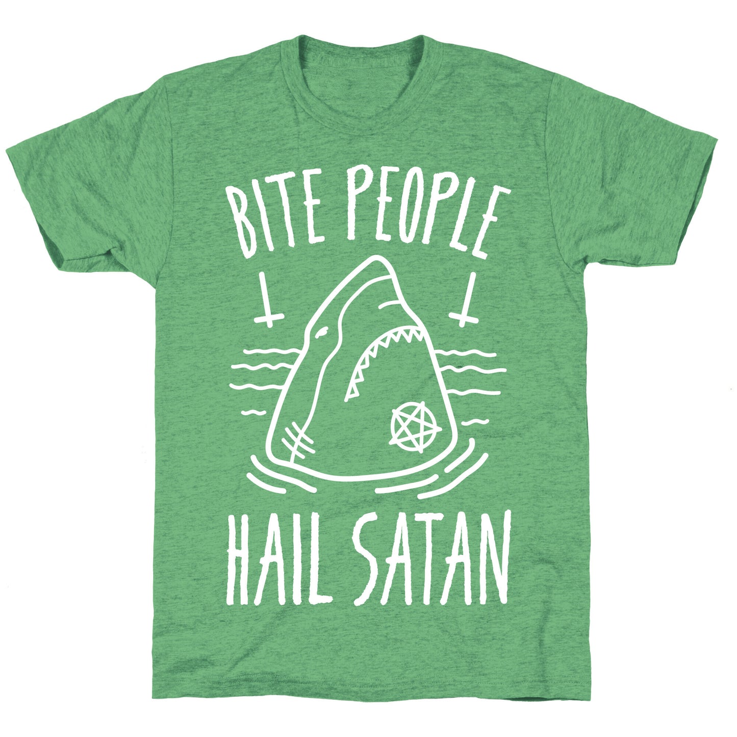 Bite People Hail Satan - Shark (White) Unisex Triblend Tee