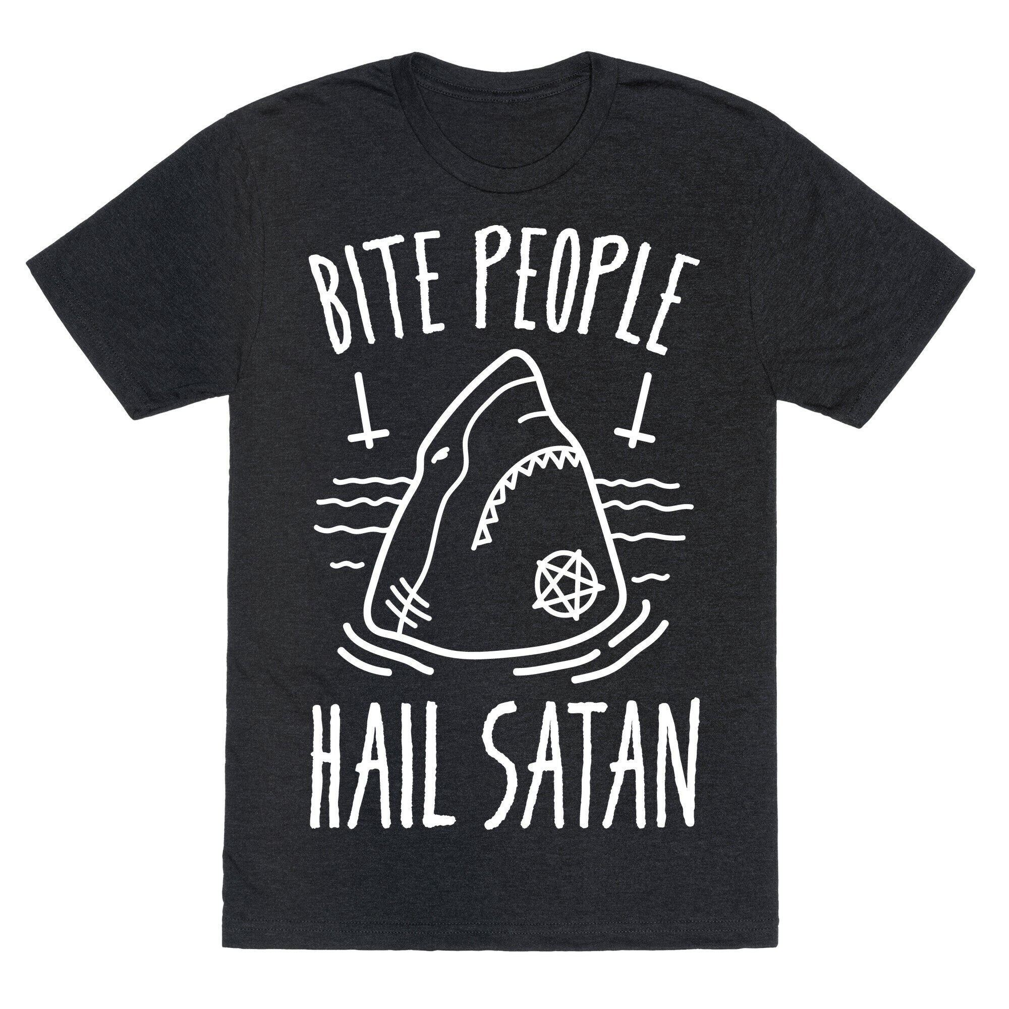 Bite People Hail Satan - Shark (White) Unisex Triblend Tee