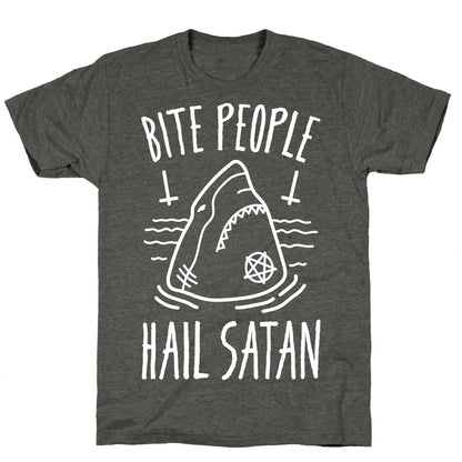 Bite People Hail Satan - Shark (White) Unisex Triblend Tee