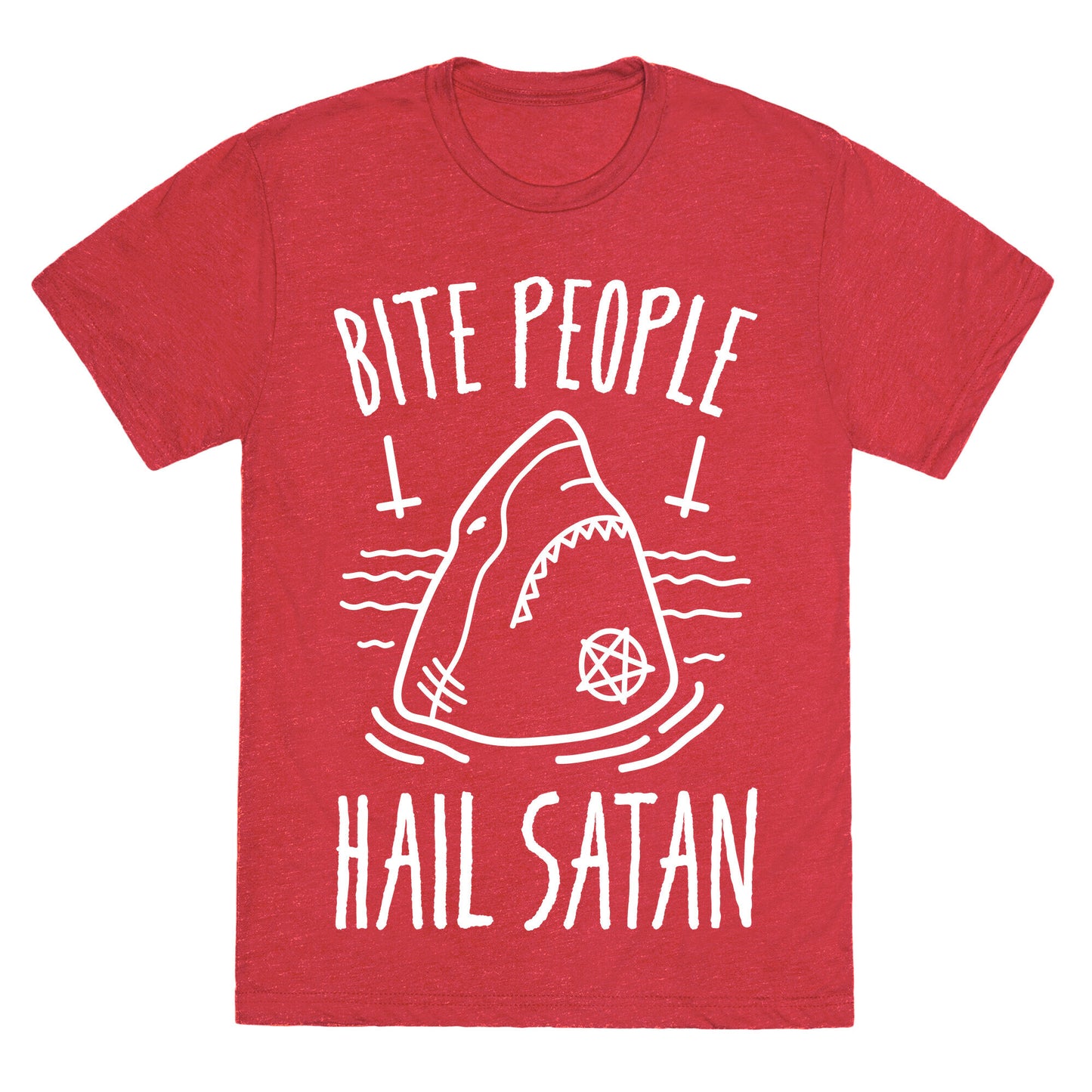 Bite People Hail Satan - Shark (White) Unisex Triblend Tee