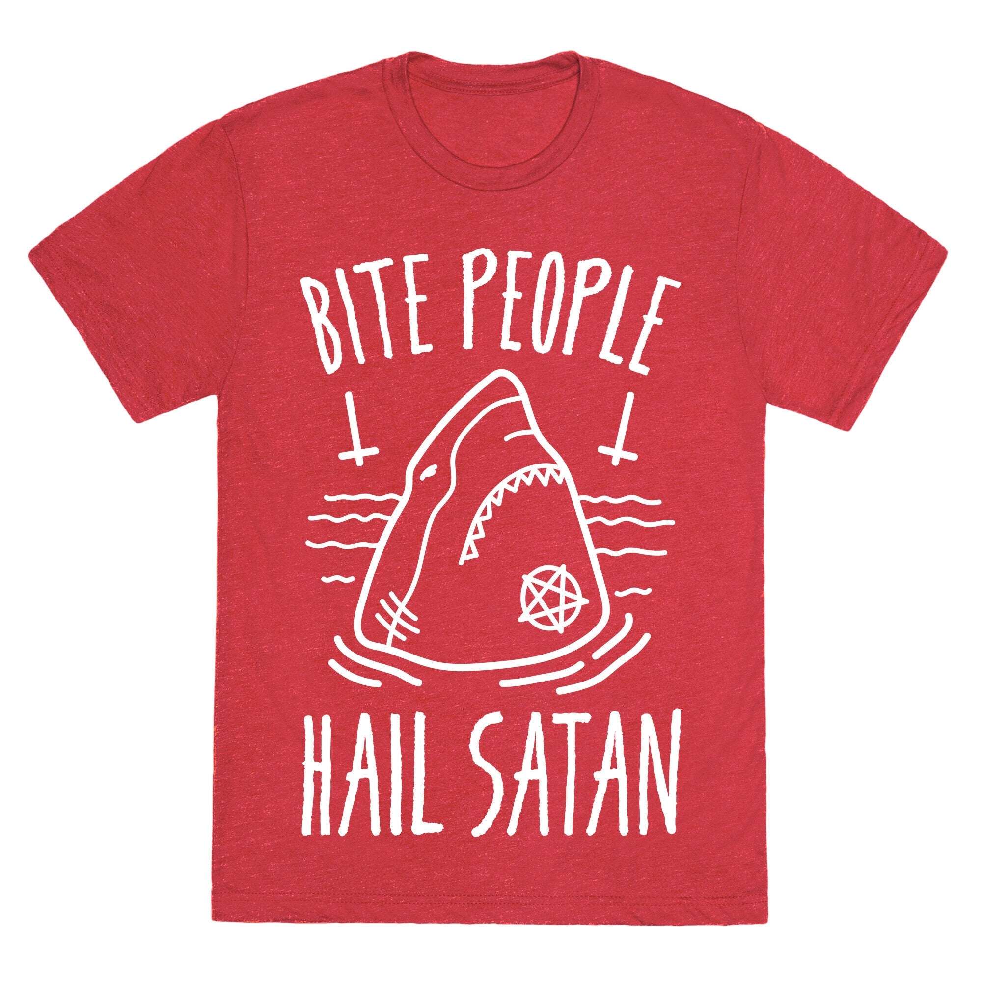 Bite People Hail Satan - Shark (White) Unisex Triblend Tee