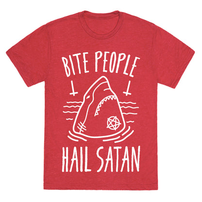 Bite People Hail Satan - Shark (White) Unisex Triblend Tee