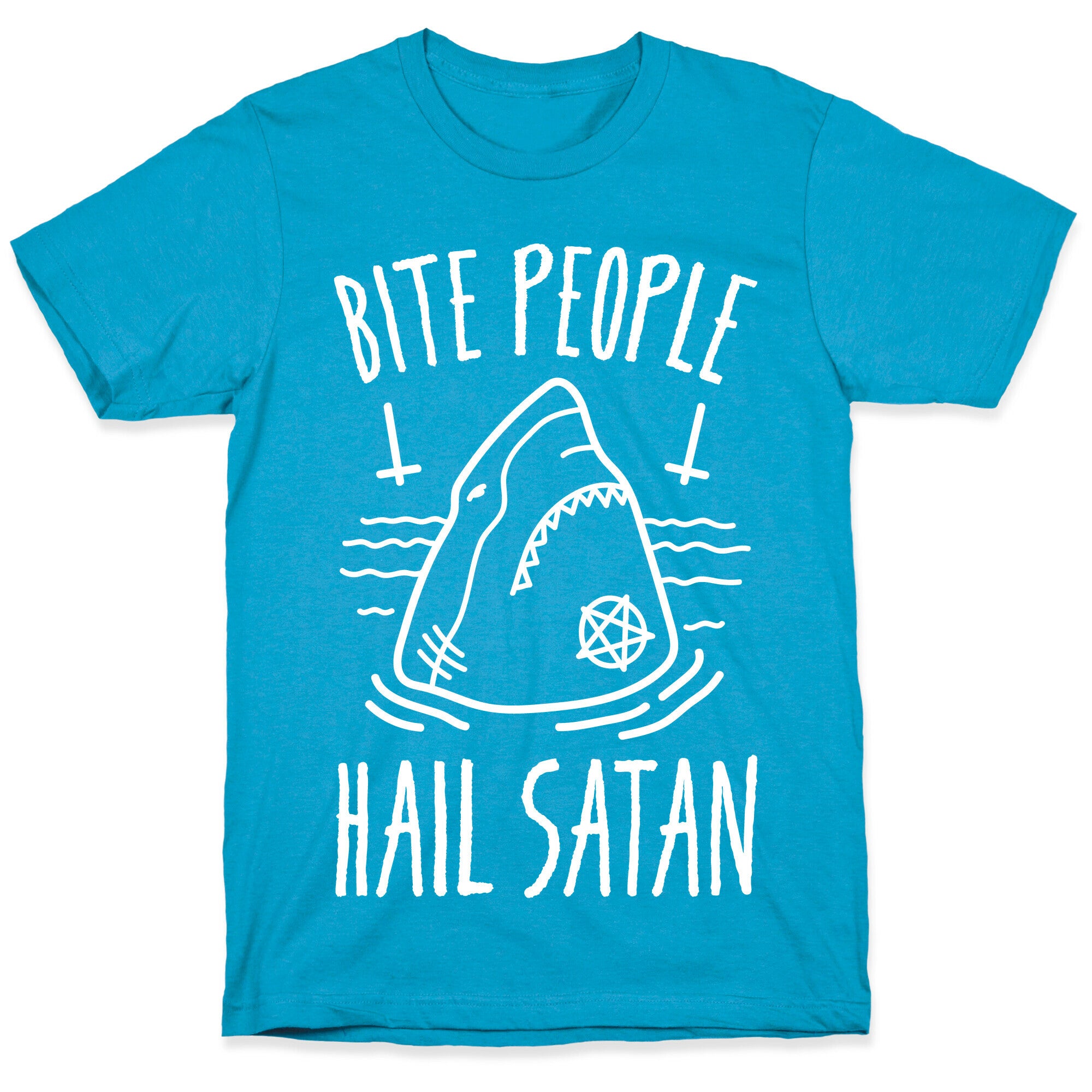 Bite People Hail Satan - Shark (White) Unisex Triblend Tee