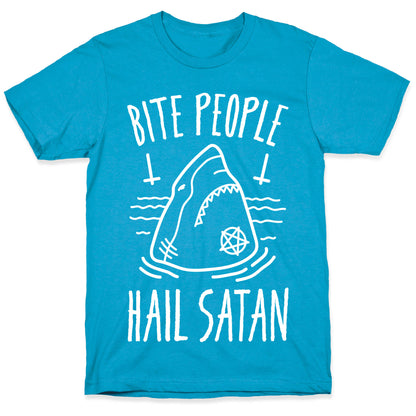 Bite People Hail Satan - Shark (White) Unisex Triblend Tee