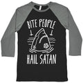 Bite People Hail Satan - Shark (White) Baseball Tee