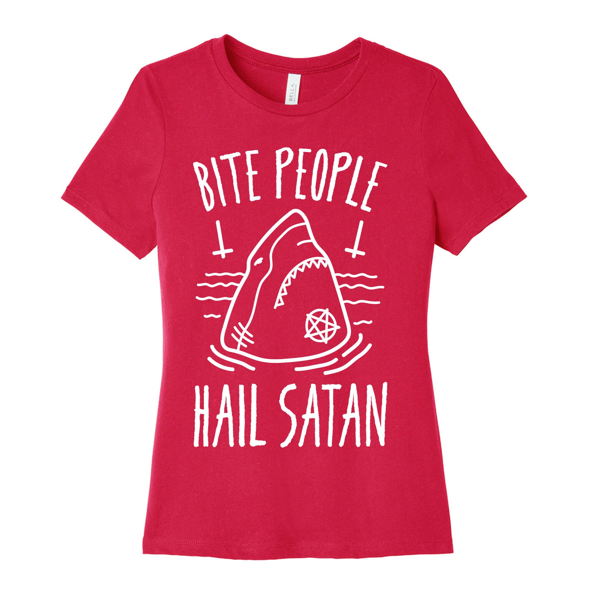Bite People Hail Satan - Shark (White) Women's Cotton Tee