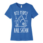 Bite People Hail Satan - Shark (White) Women's Cotton Tee