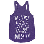 Bite People Hail Satan - Shark (White) Racerback Tank