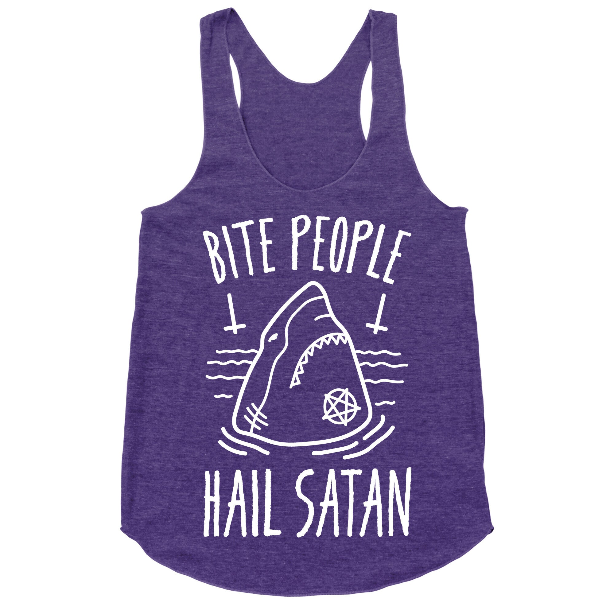 Bite People Hail Satan - Shark (White) Racerback Tank