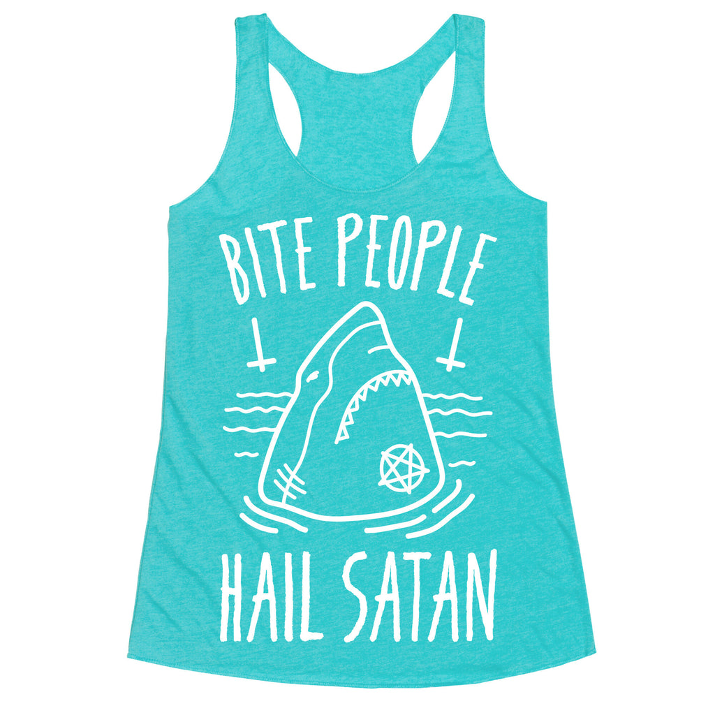 Bite People Hail Satan - Shark (White) Racerback Tank