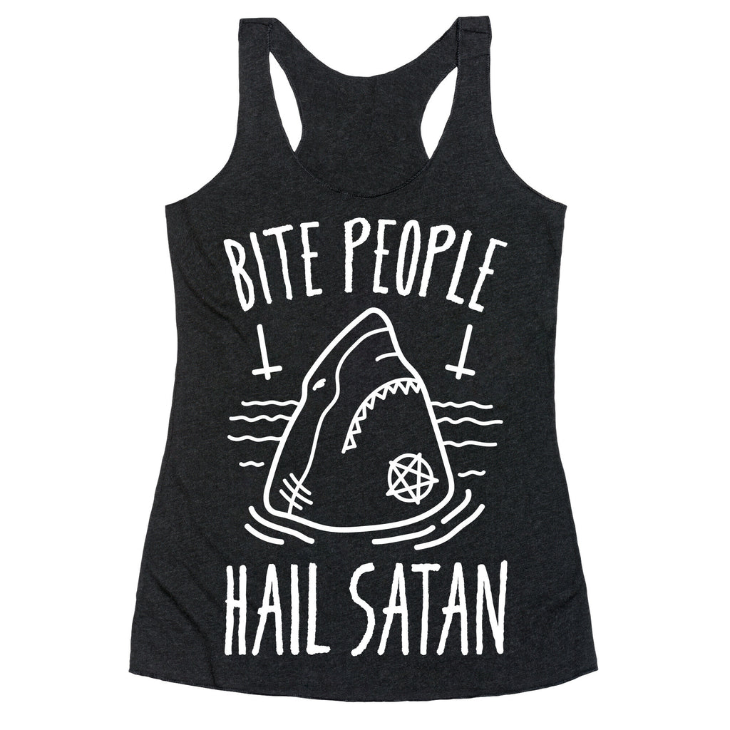 Bite People Hail Satan - Shark (White) Racerback Tank
