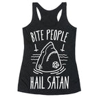 Bite People Hail Satan - Shark (White) Racerback Tank